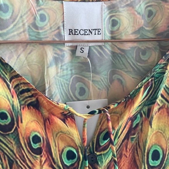 NWT Recente Sample Peacock Feather Print Boho Resort Dress with Tassels Small - Picture 2 of 7